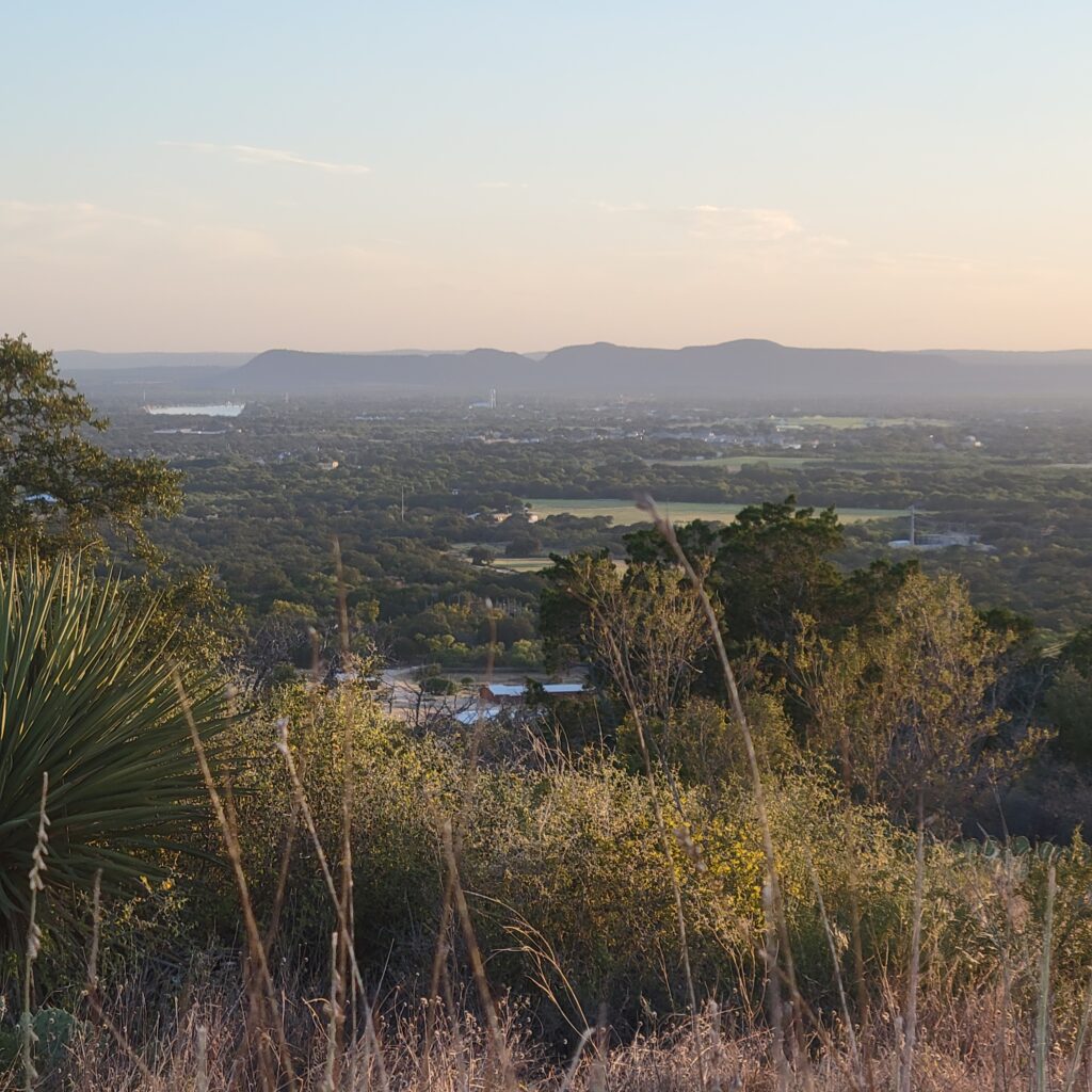 A photograph of Hoover's Valley and the Texas hill country beyond